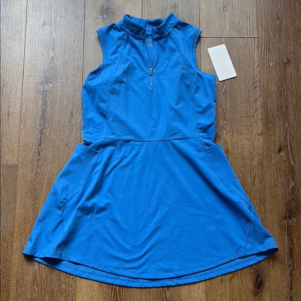 Blue Sleeveless Athletic Dress with Zip Detail